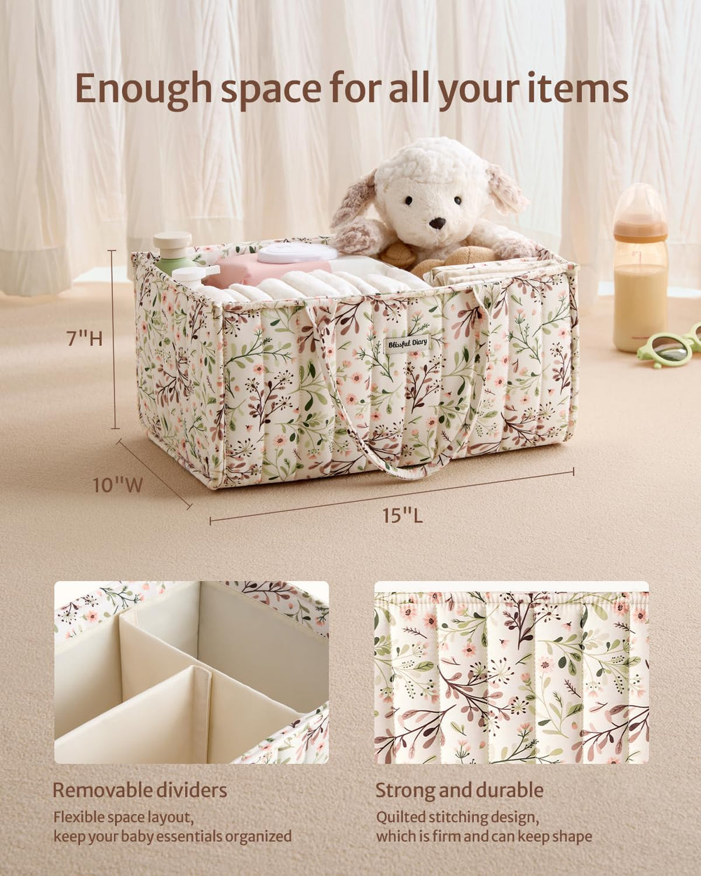 Blissful Diary removable dividers customizing the diaper caddy layout