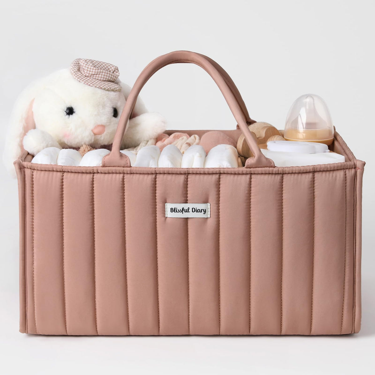 Blissful Diary diaper caddy organizer with sturdy handles for easy portability.