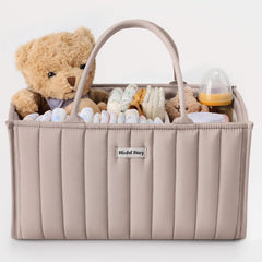 Blissful Diary diaper caddy with handles for easy room-to-room transport.