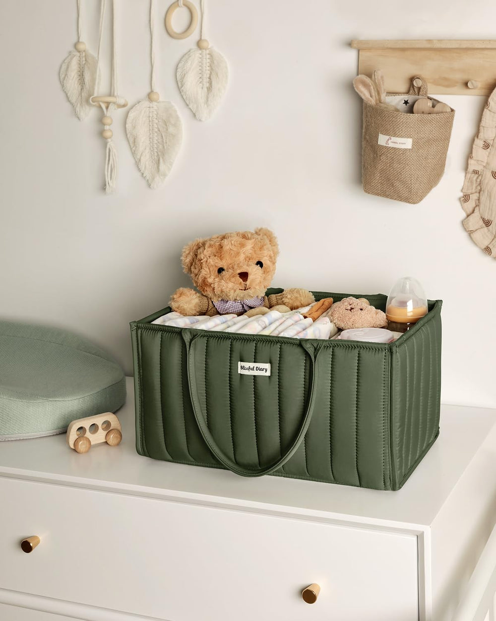 Blissful Diary multi-compartment diaper caddy simplifies packing and item separation.