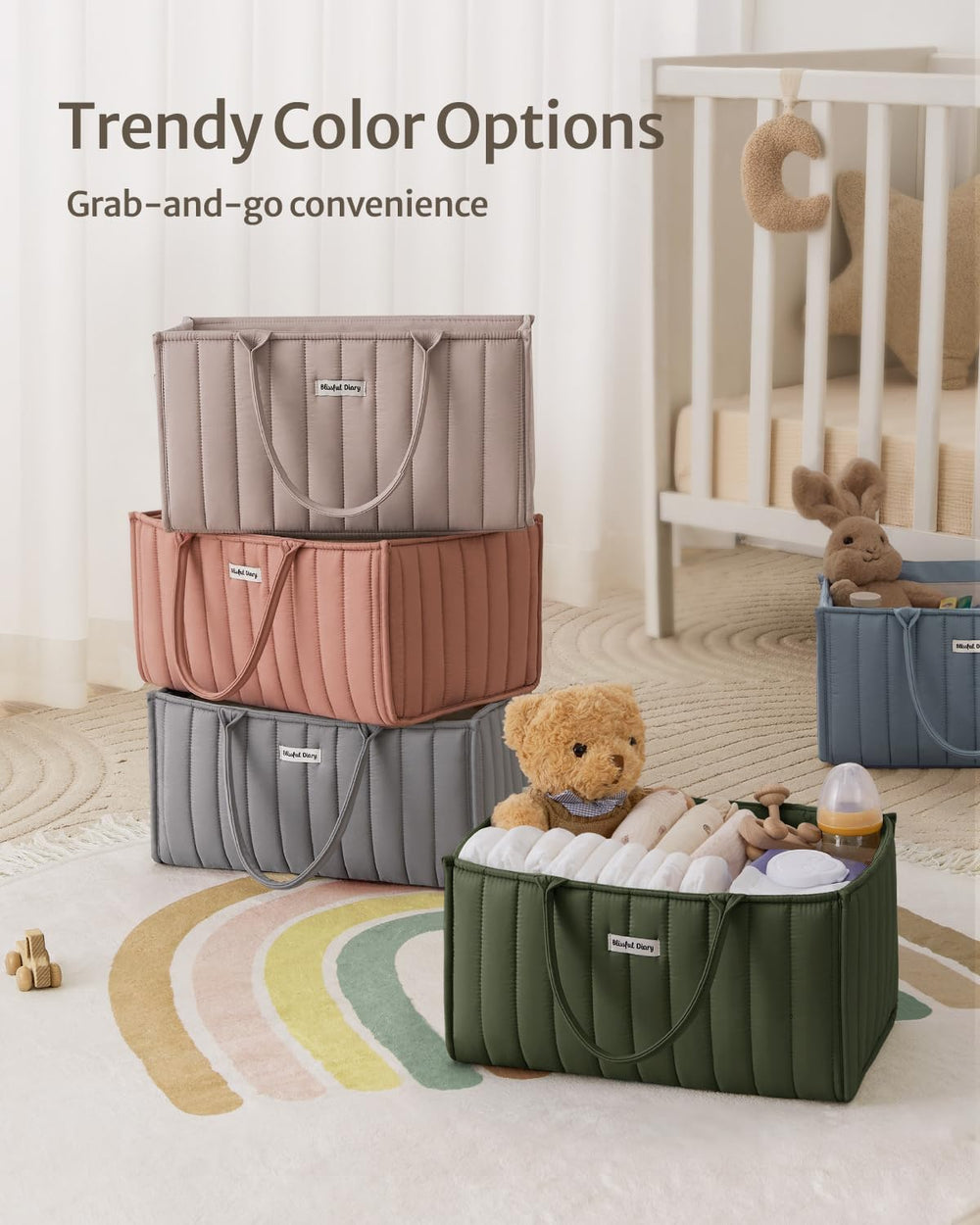 Blissful Diary registry must-have diaper caddy for new parents and busy households.