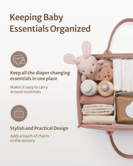 Blissful Diary diaper caddy with removable dividers for flexible organization.
