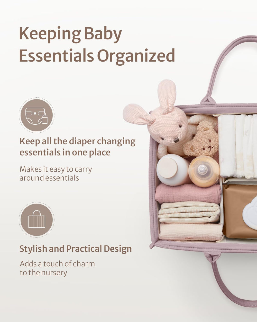 Blissful Diary diaper organizer with removable dividers for flexible storage.
