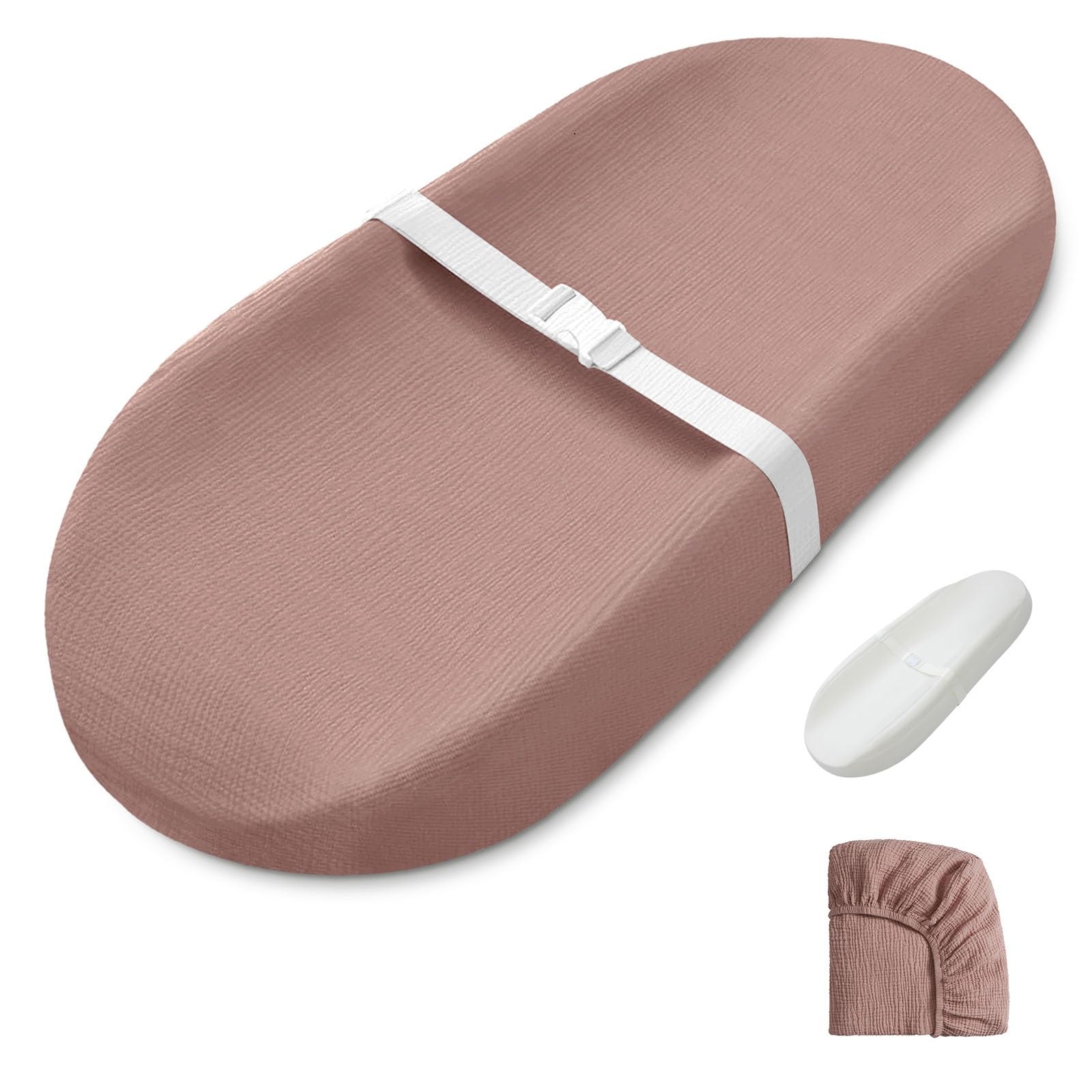 Blissful Diary dusty pink muslin changing pad with cozy surface for gentle diaper changes
