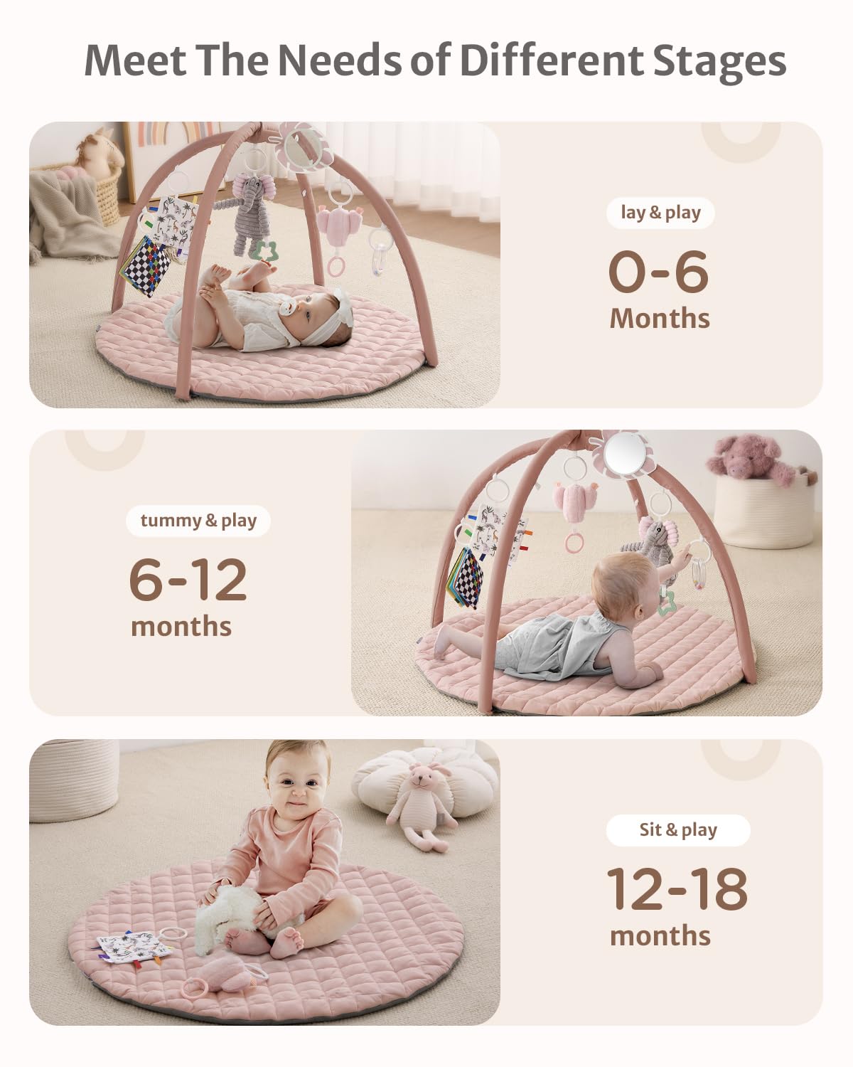 Elephant teether included with Blissful Diary gym mat for safe chewing and soothing play.