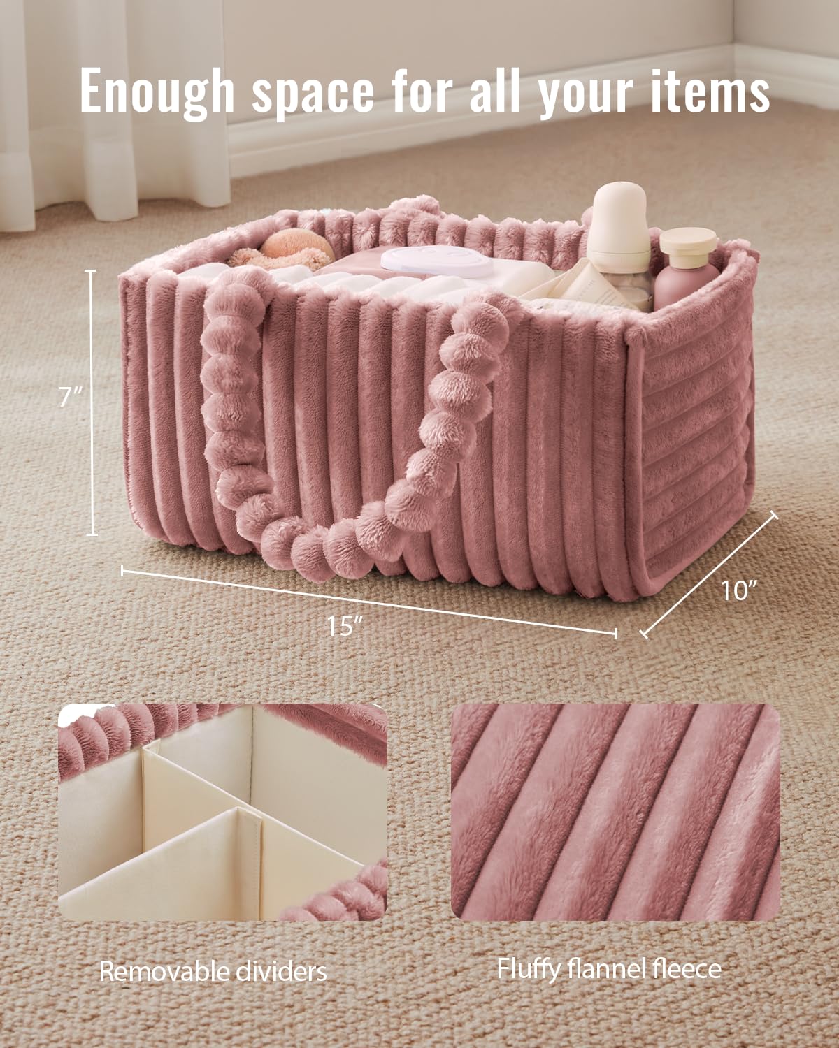 Blissful Diary flannel diaper caddy in nursery demonstrates versatile placement
