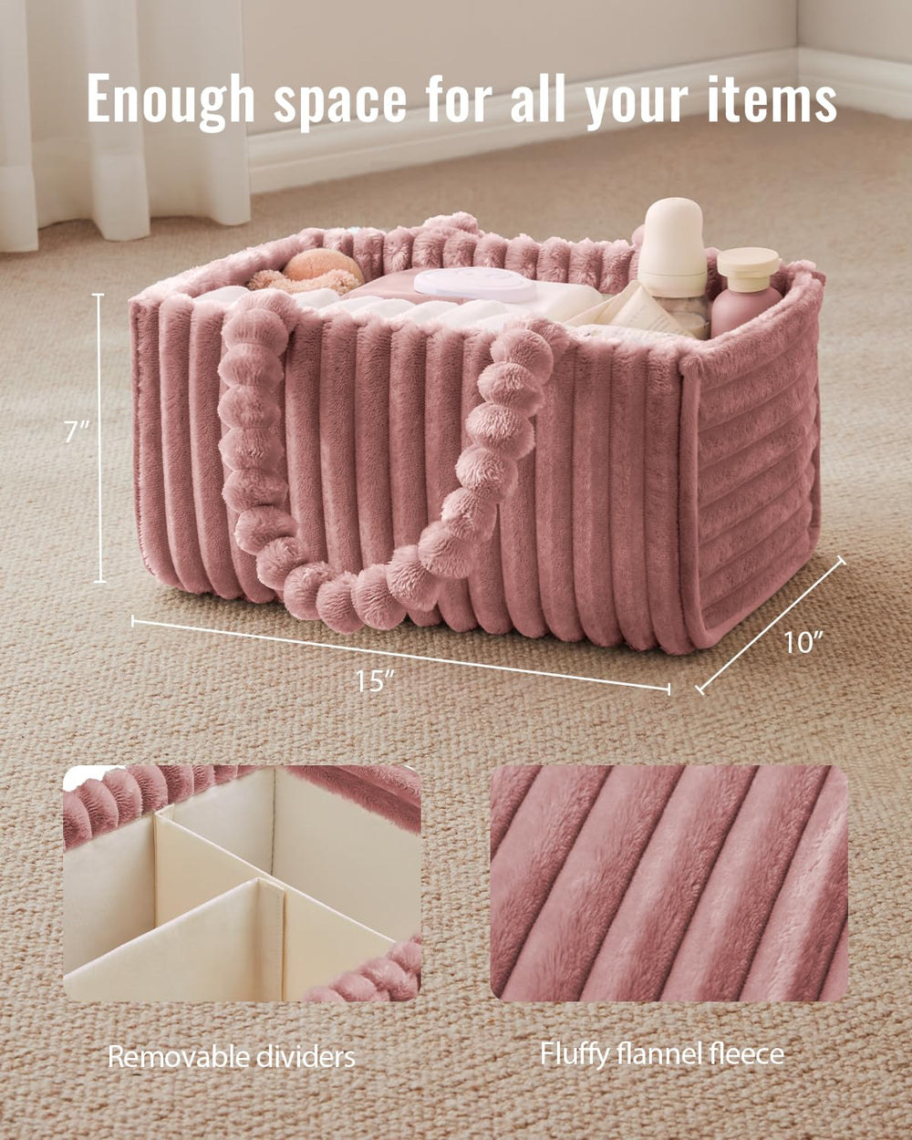 Blissful Diary flannel diaper caddy in nursery demonstrates versatile placement