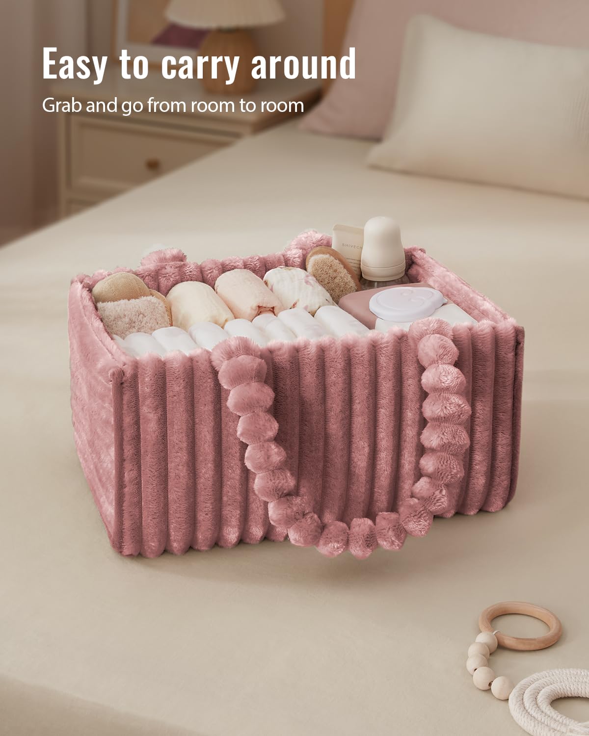 Blissful Diary flannel diaper caddy with long handles for carrying