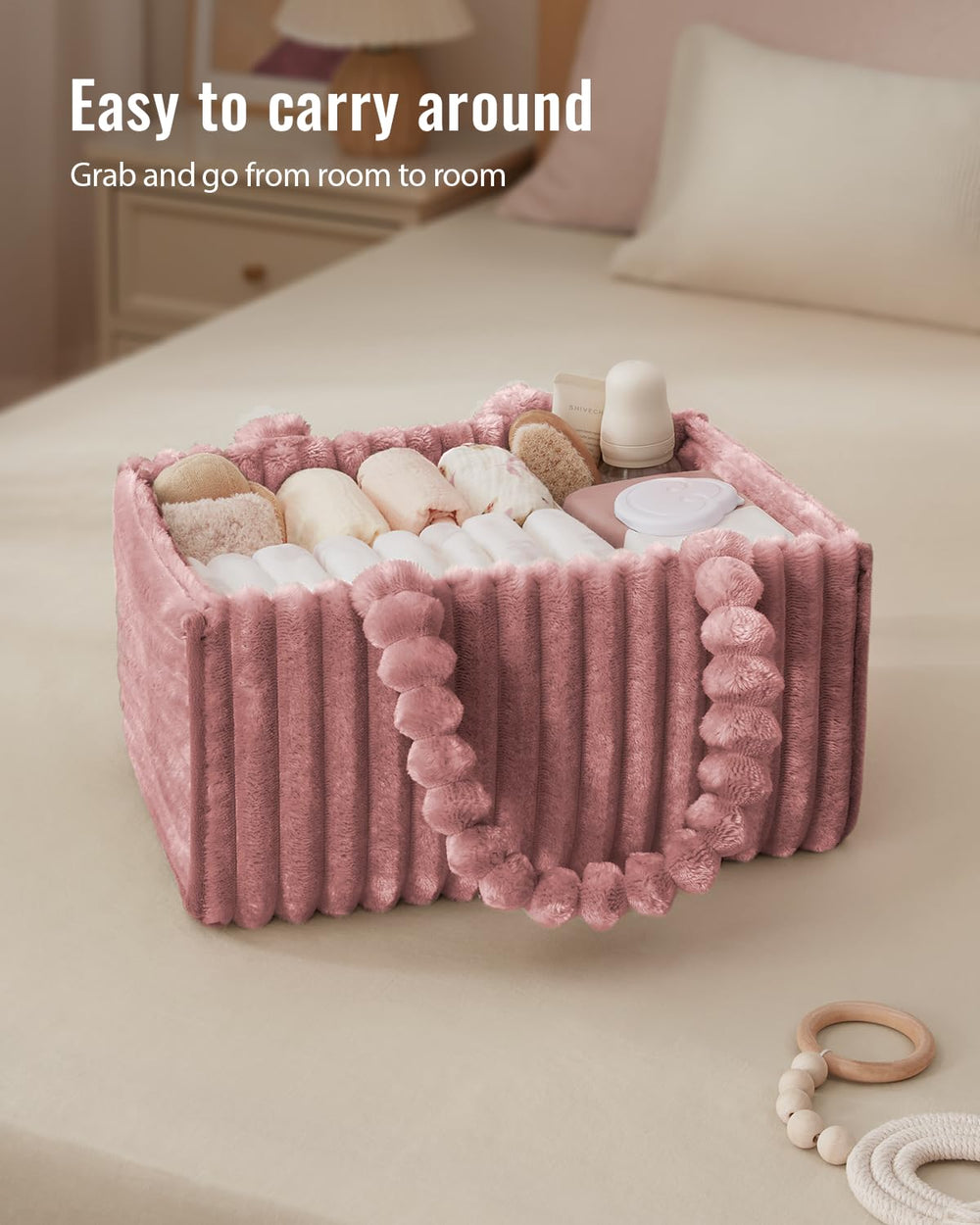 Blissful Diary flannel diaper caddy with long handles for carrying