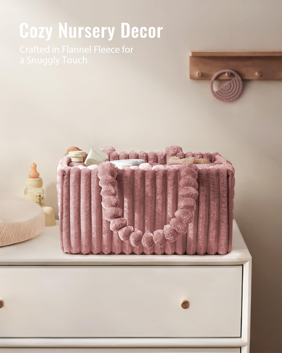Blissful Diary flannel diaper caddy top view shows cozy texture and space