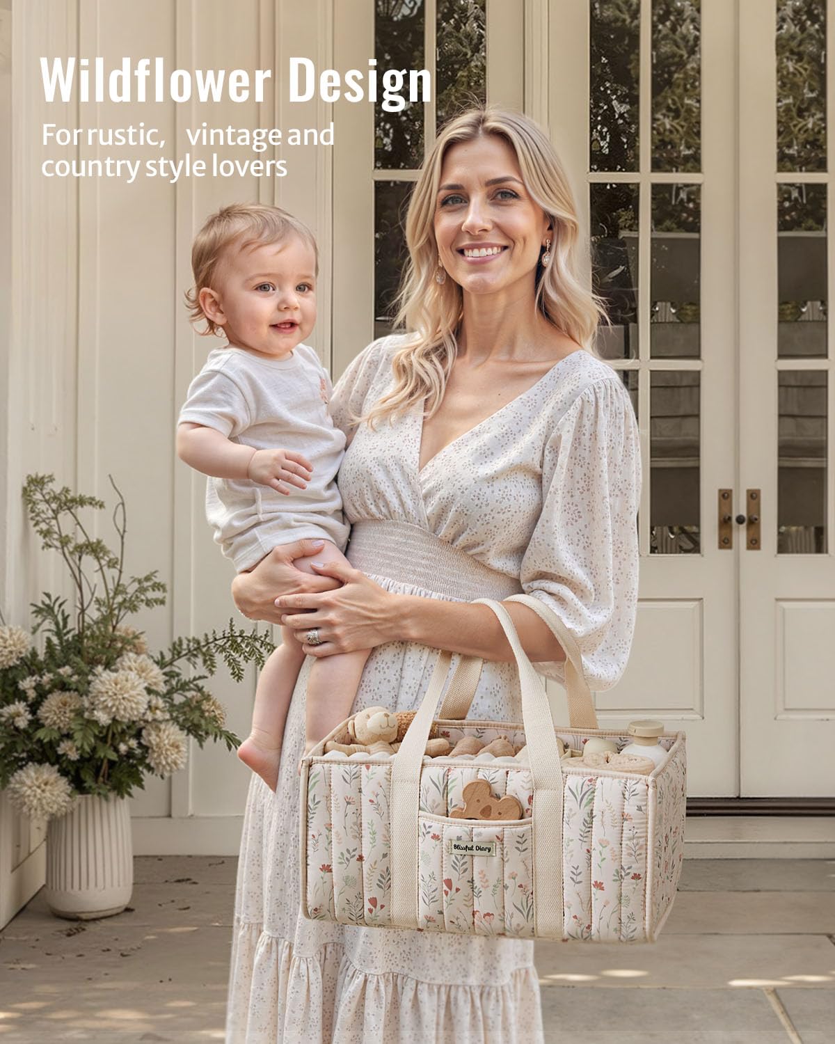 Blissful Diary floral diaper caddy organizer presented as a gift-ready baby shower item
