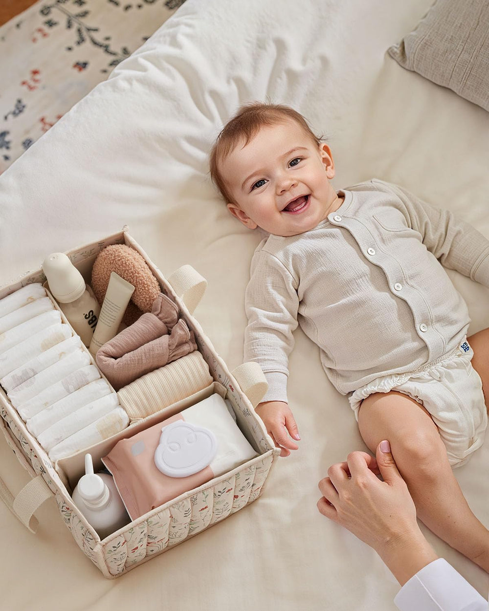 Blissful Diary floral diaper caddy organizer showing soft quilted detail