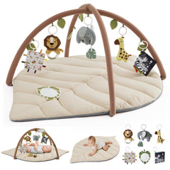 Blissful Diary leaf-shaped play mat in oatmeal beige for tummy time and sensory exploration.
