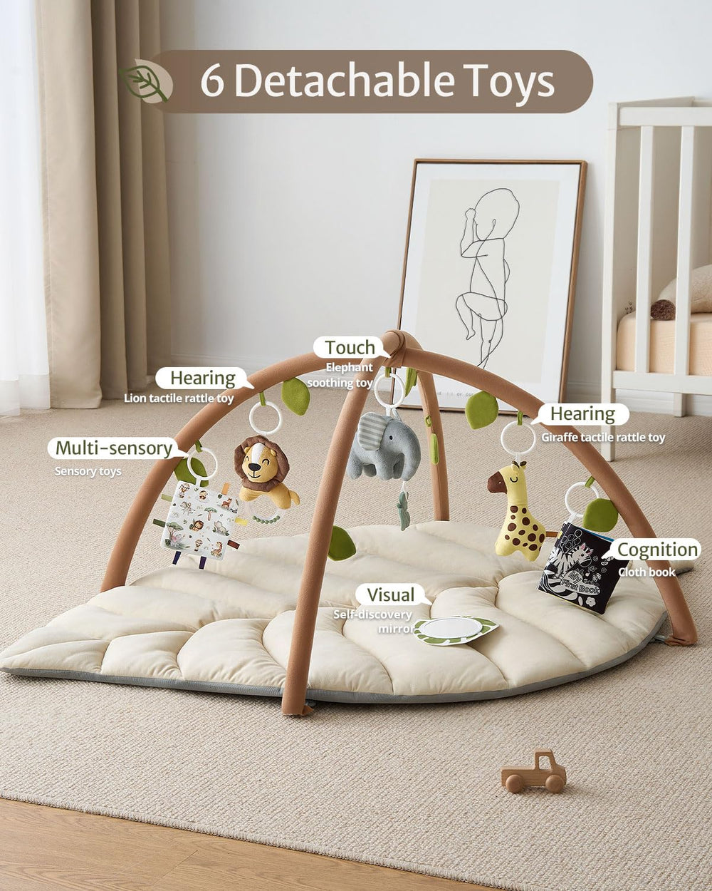 Blissful Diary lion and giraffe rattles spark sound awareness during play.