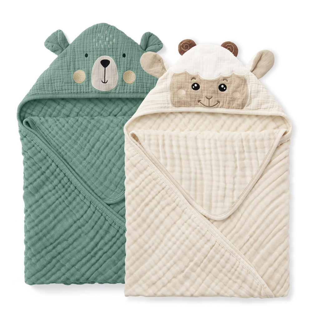 Blissful Diary bear hooded towel shows ultra-soft muslin for gentle newborn drying