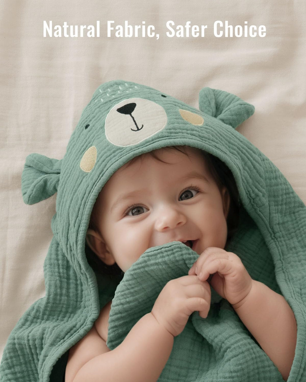 Blissful Diary muslin baby towel close-up shows breathable multi-layer fabric.