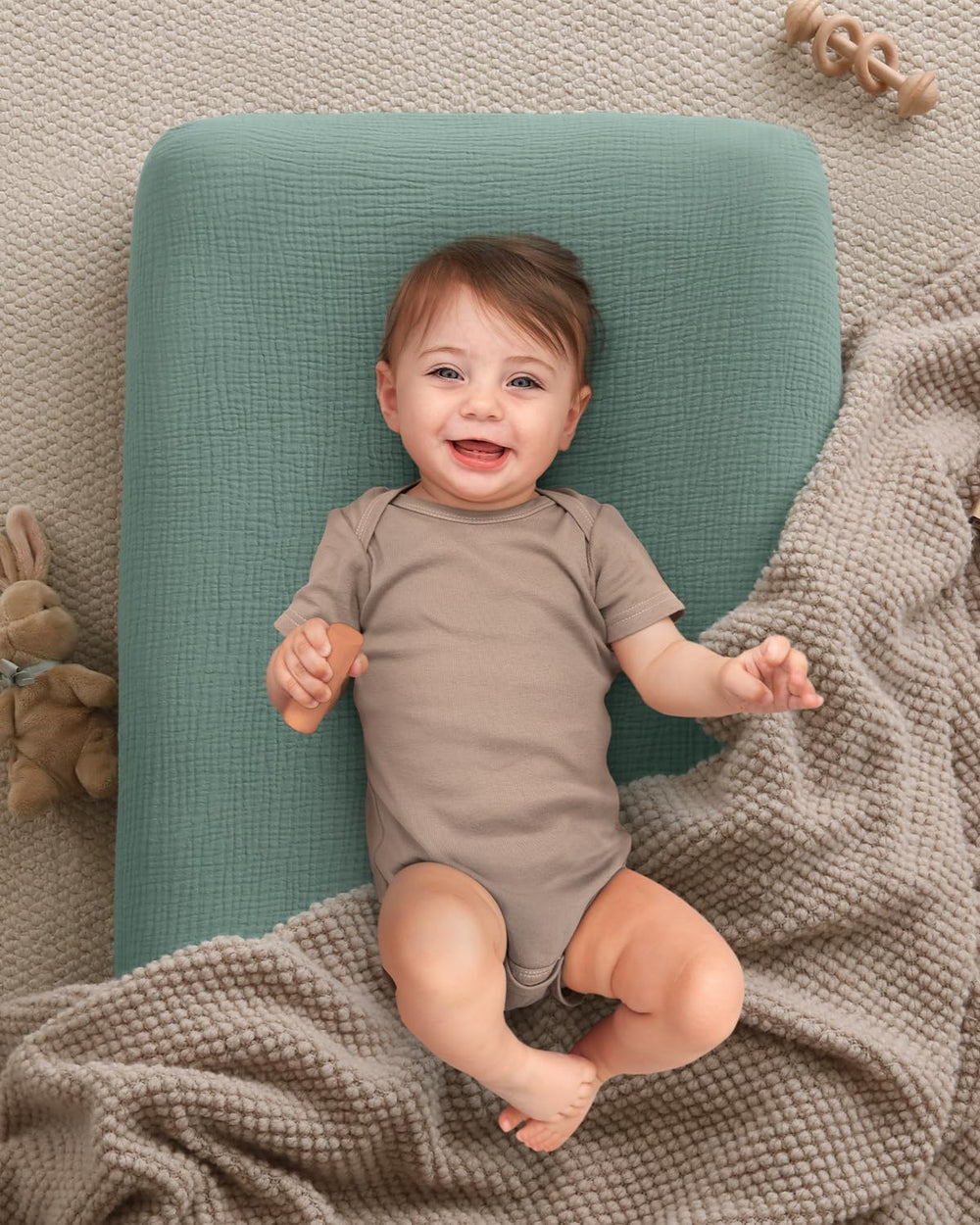 Durable, machine-washable Blissful Diary changing pad cover maintains softness after washing.