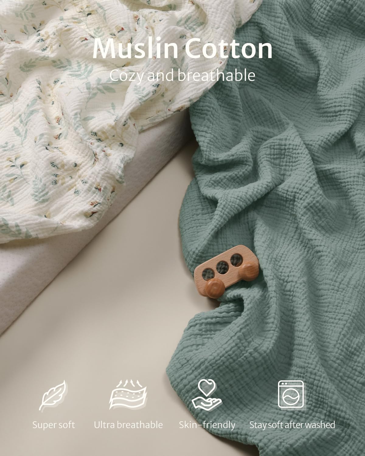 Blissful Diary muslin changing pad cover in leaf print for daily use.