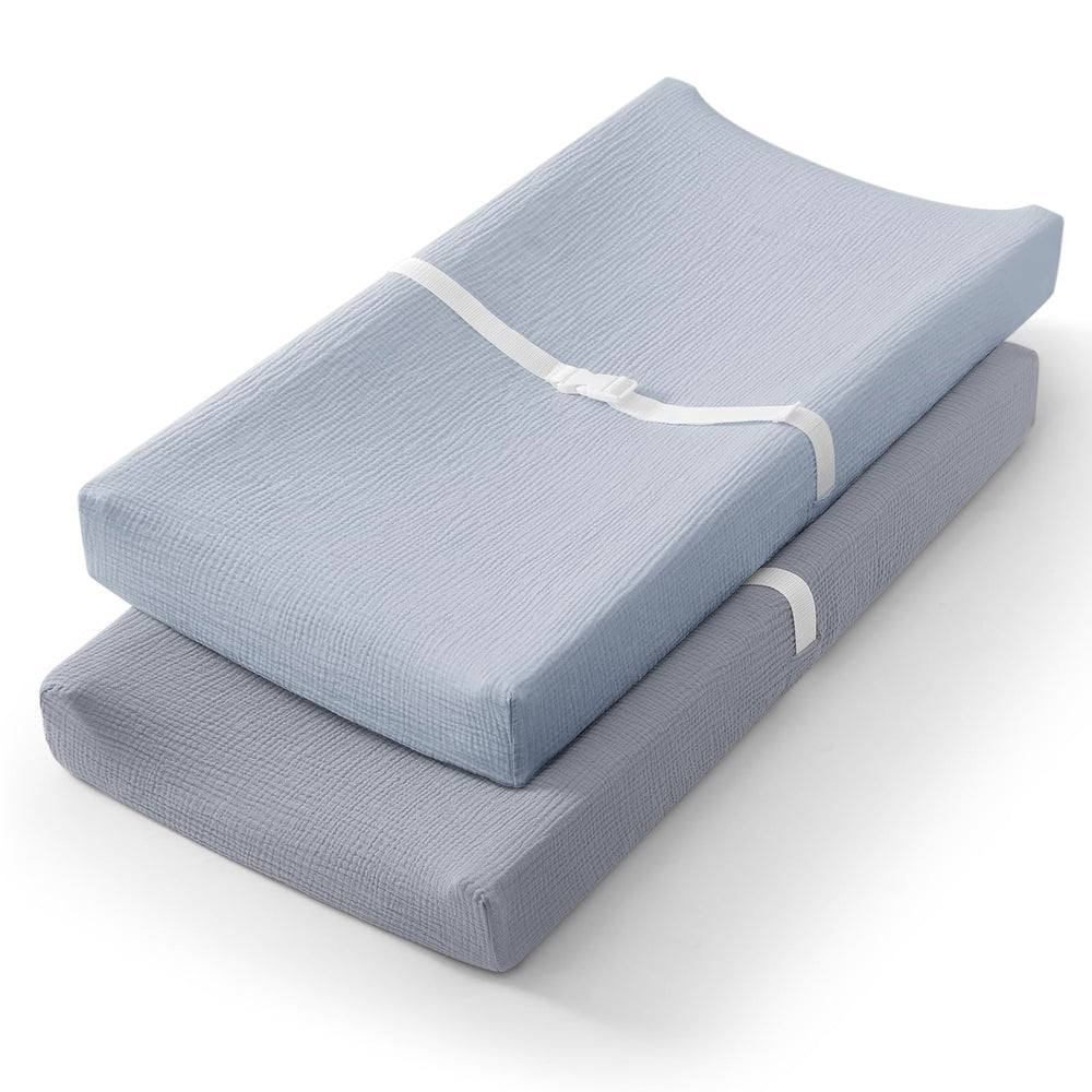 Blissful Diary muslin changing pad cover in light blue, ultra-soft and breathable for baby skin.