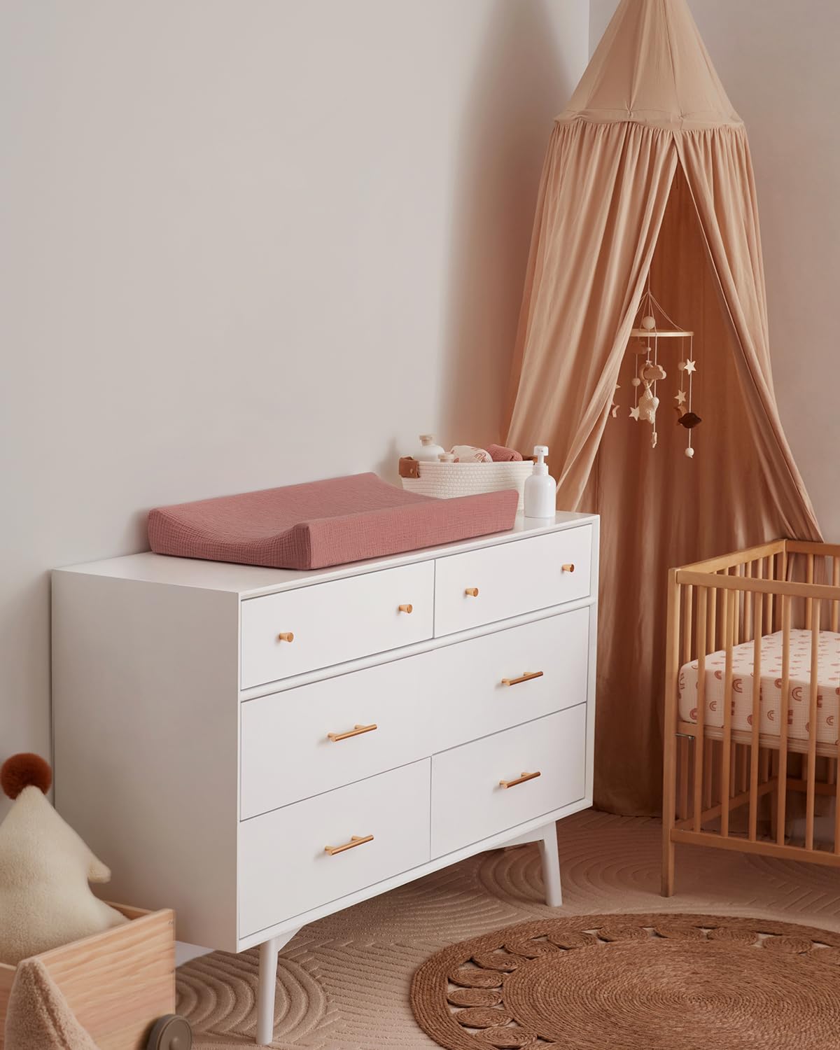 Blissful Diary cover shown on a contoured changing pad for quick setup.