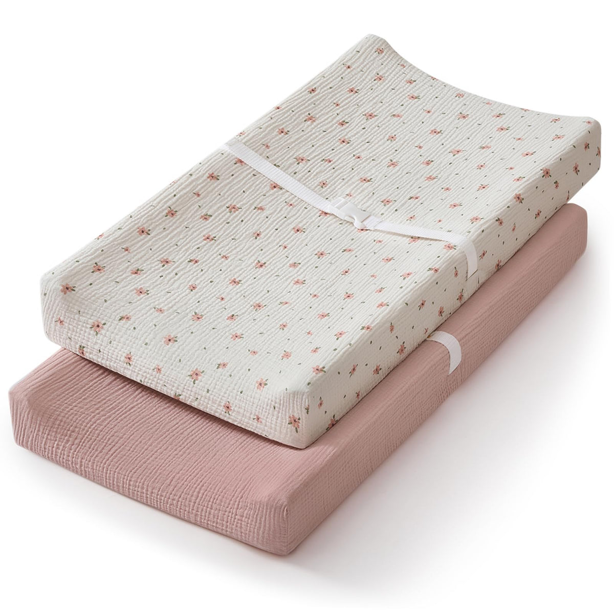 Blissful Diary muslin changing pad cover in pink floral pattern for baby comfort