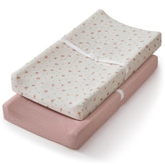 Blissful Diary muslin changing pad cover in pink floral pattern for baby comfort