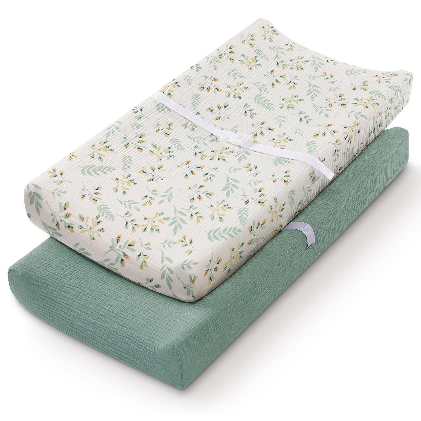 Blissful Diary muslin changing pad cover in Roman Green for soft, breathable comfort.