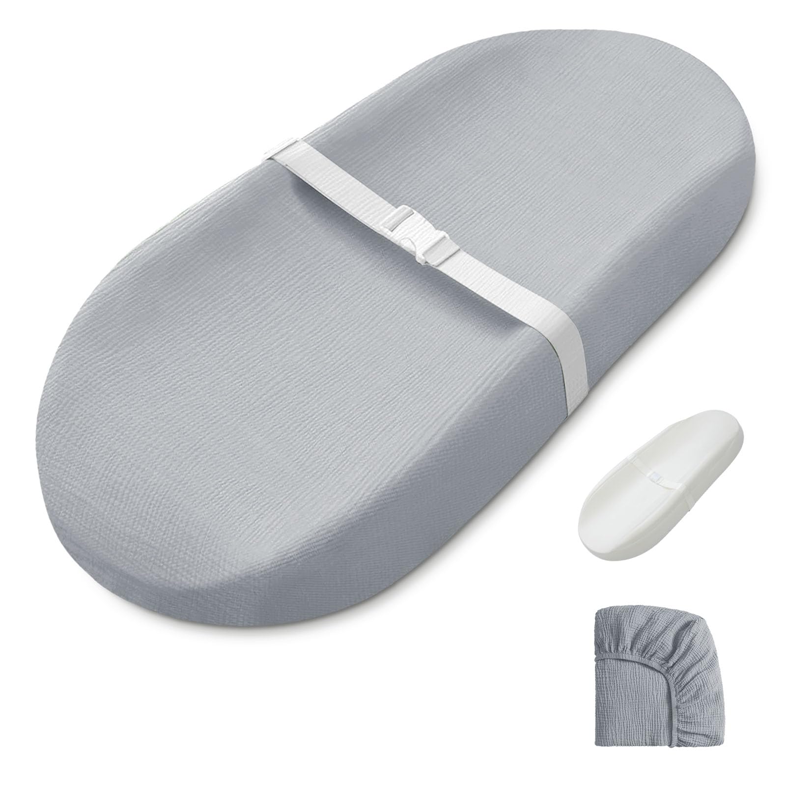 Blissful Diary muslin changing pad in gray cover, soft and breathable for diaper changes