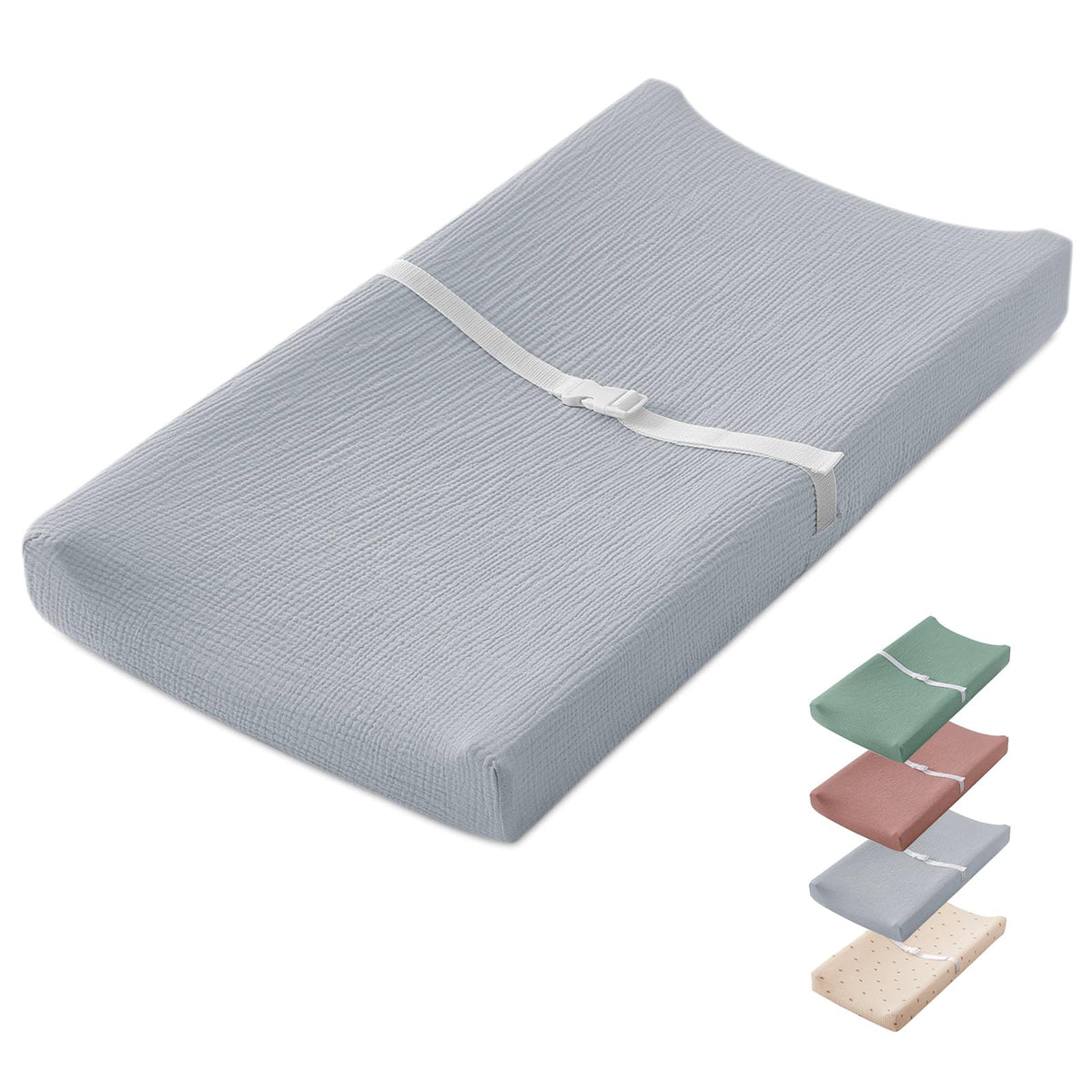 Blissful Diary muslin changing pad with gray cover for gentle diaper changes