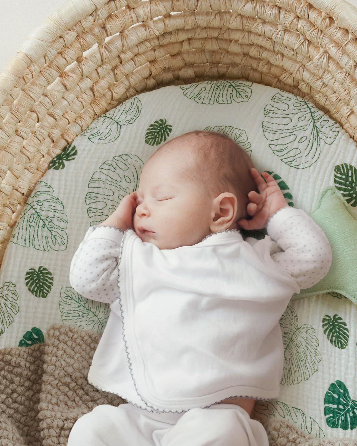 Blissful Diary muslin cotton bassinet sheet keeps baby cool and comfy.