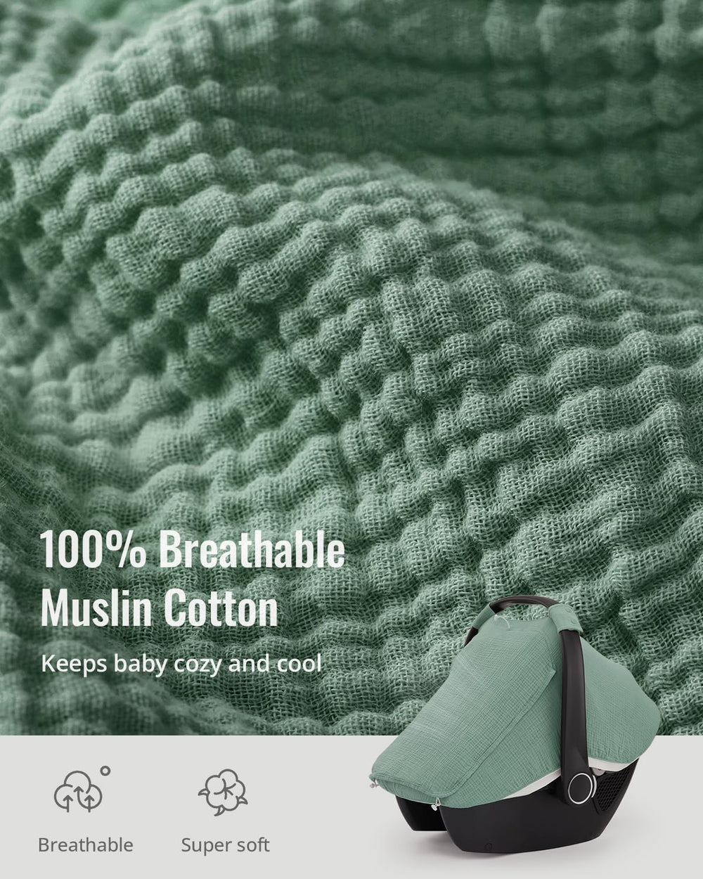 Soft, breathable muslin cotton cover keeps baby comfy during outings.