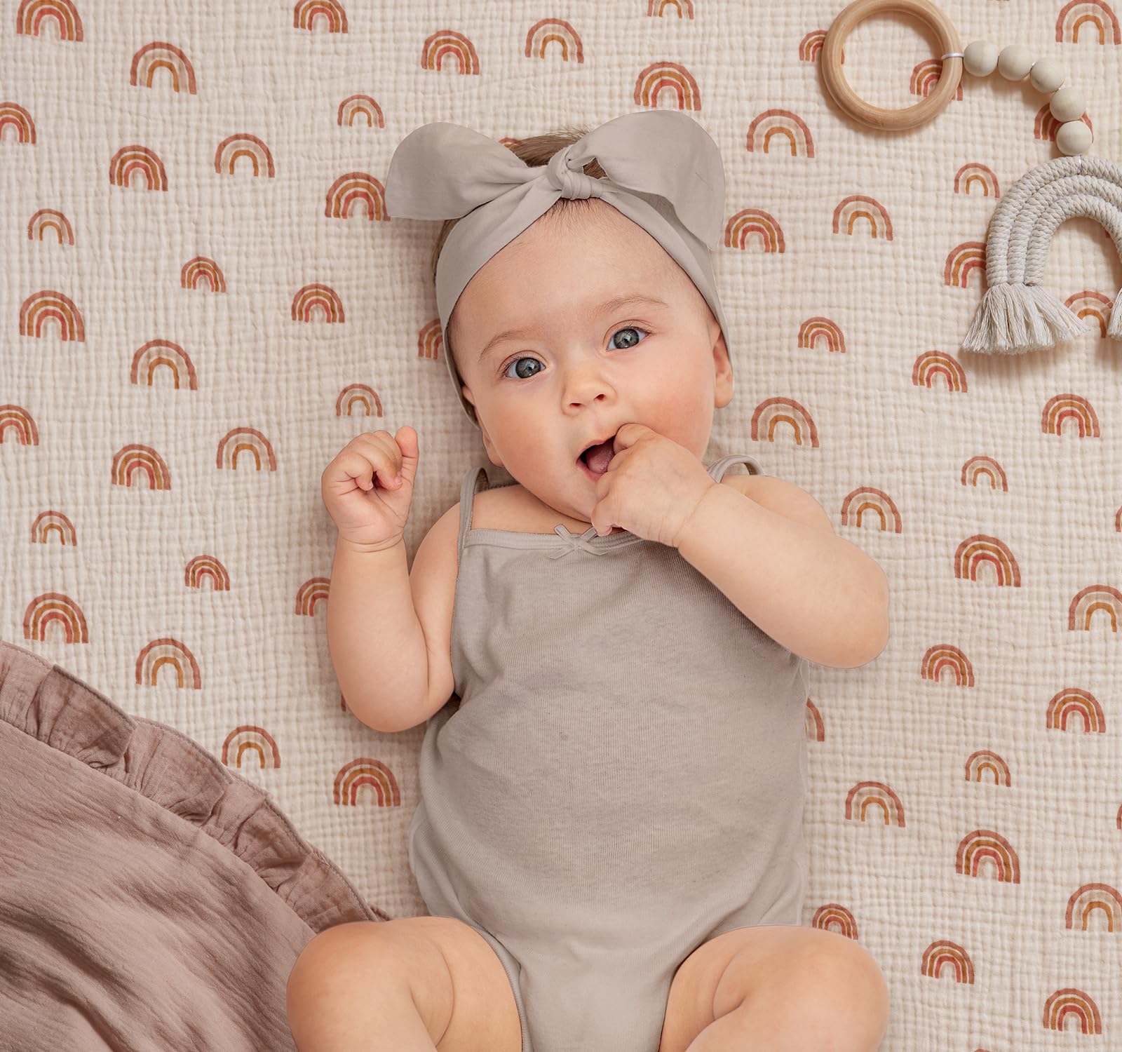 Blissful Diary muslin cotton sheet texture closeup emphasizes soft fabric and breathability.