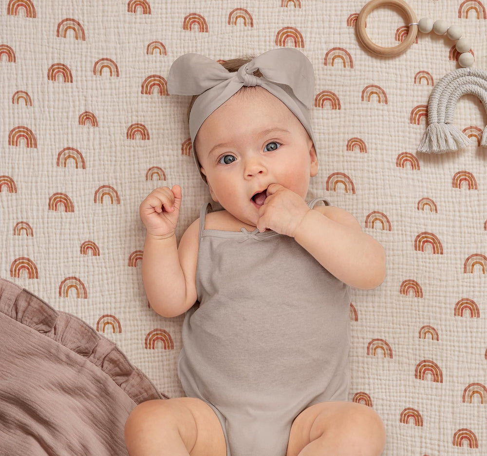 Blissful Diary muslin cotton sheet texture closeup emphasizes soft fabric and breathability.