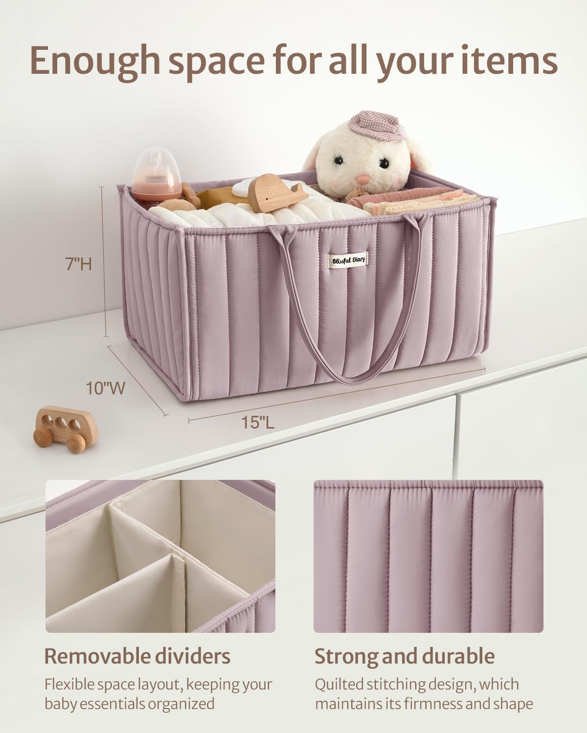 Blissful Diary nursery caddy in stylish mauve pink for modern nurseries.