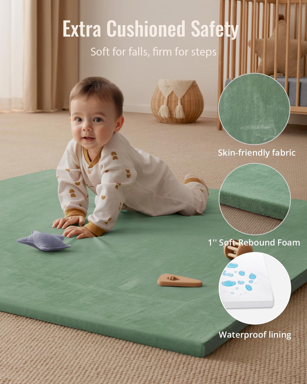 Blissful Diary sage-green mat suits nurseries and living spaces