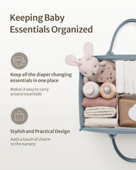 Blissful Diary blue nursery storage basket enhances changing area with stylish organization.