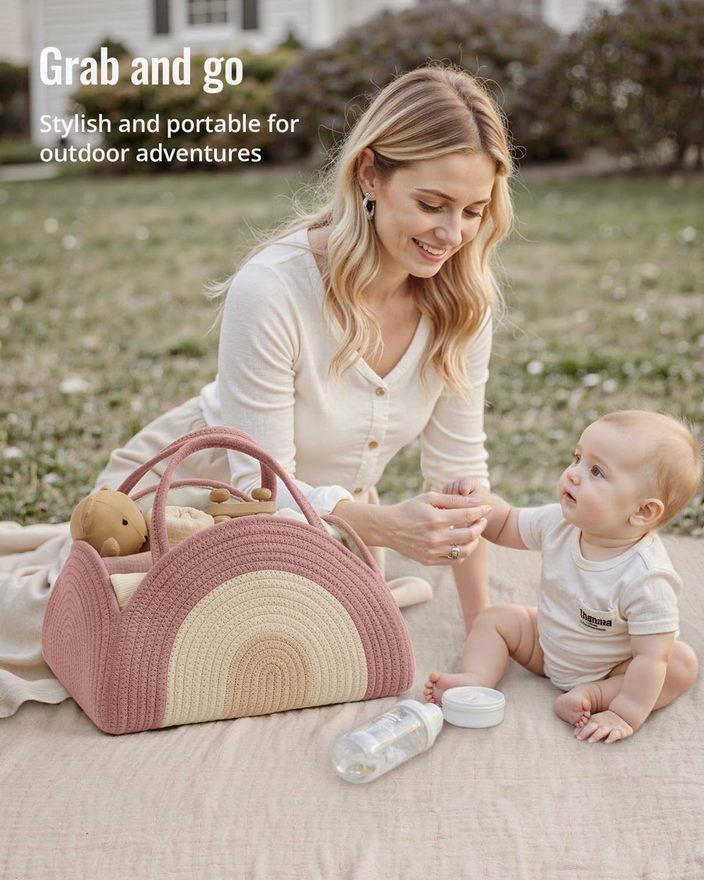 Blissful Diary nursery storage basket with removable dividers and handles