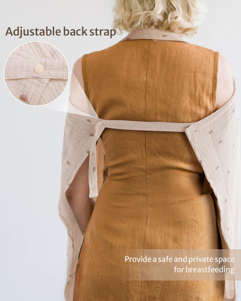 Blissful Diary nursing cover adjustable strap system keeps coverage secure.