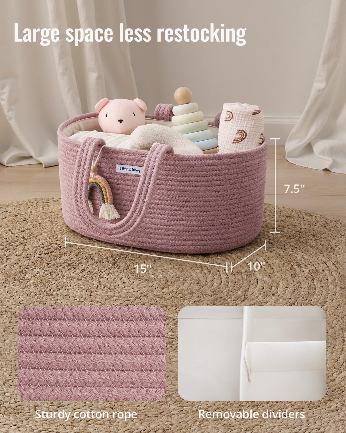 Blissful Diary oval storage basket shown in a nursery for stylish, clutter-free space.
