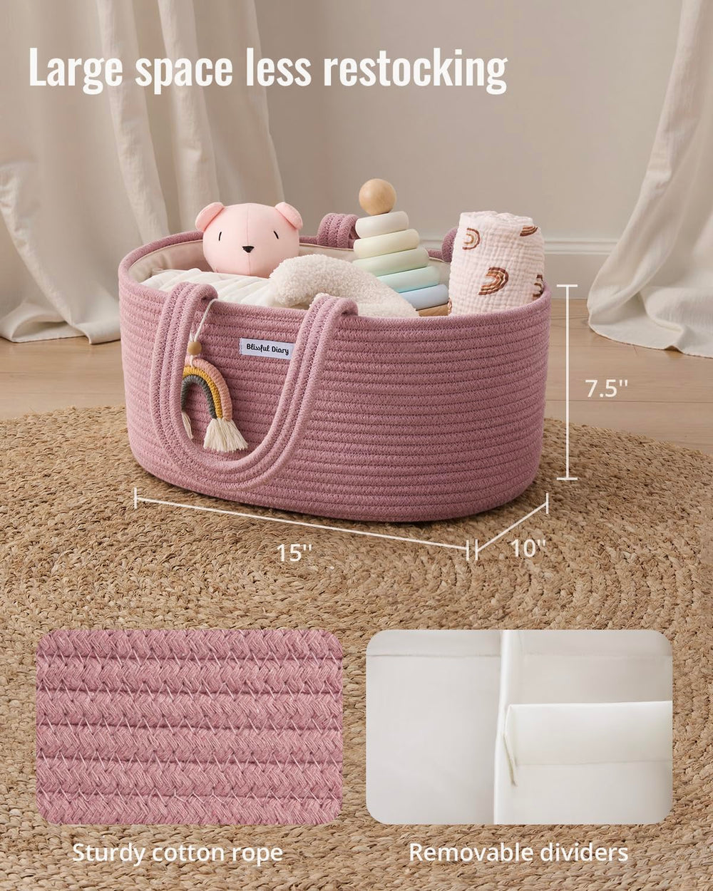 Blissful Diary oval storage basket shown in a nursery for stylish, clutter-free space.