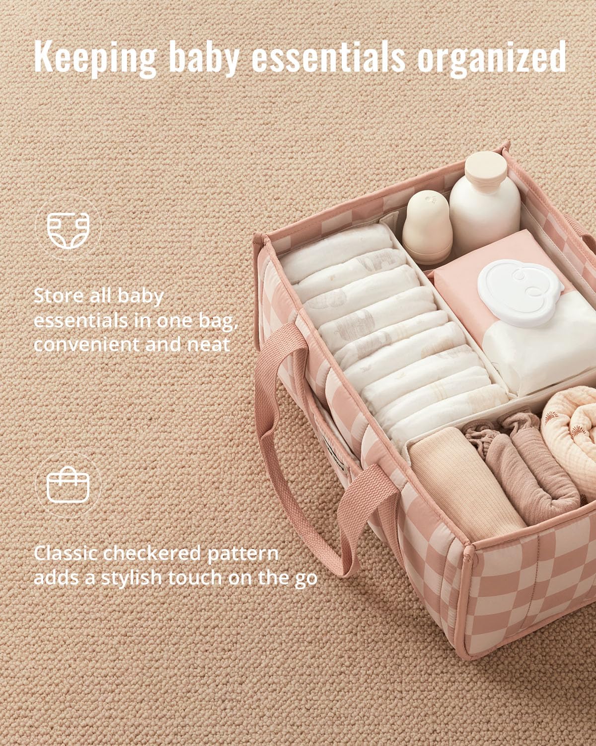 Blissful Diary pink checkered design adds soft charm to the nursery