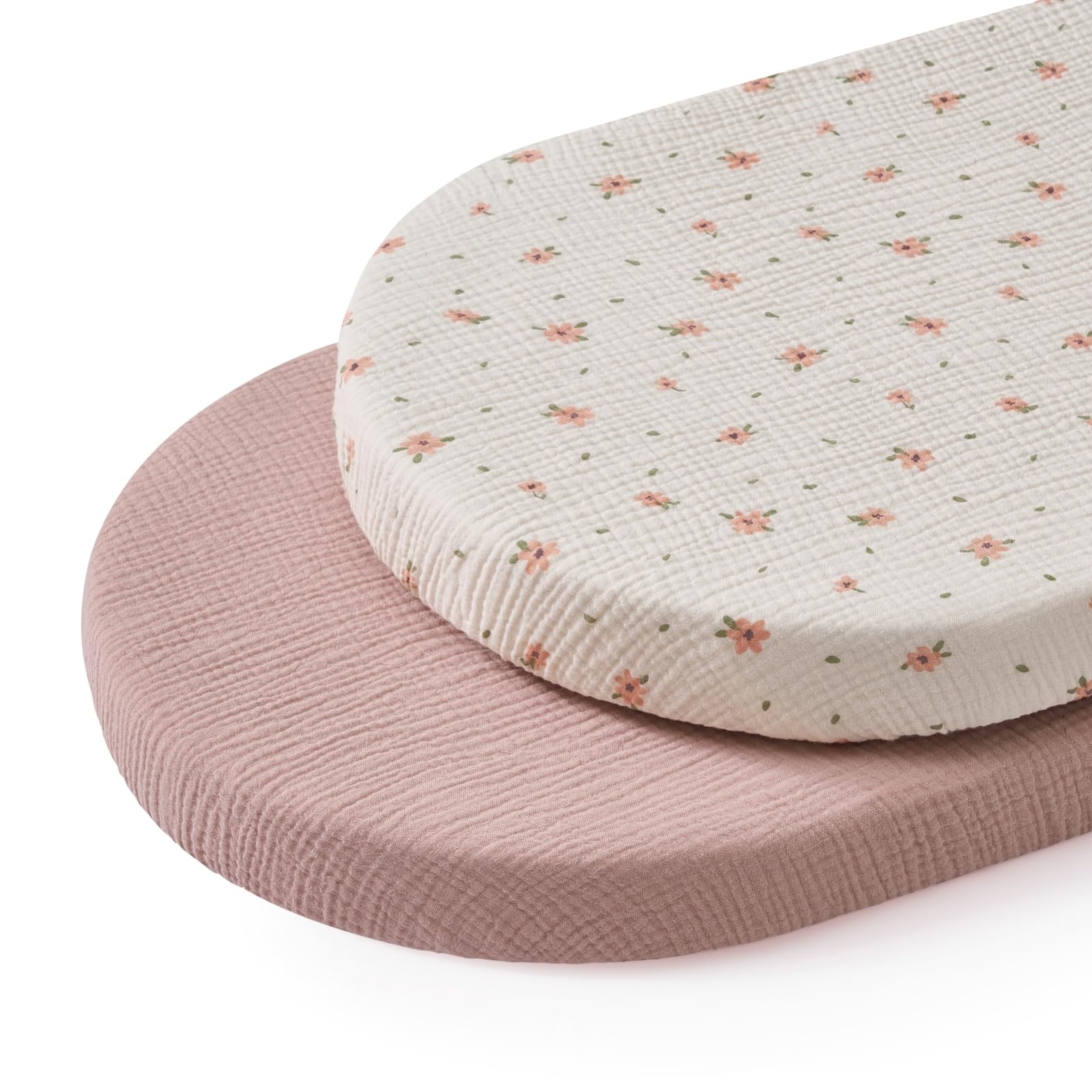 Blissful Diary pink floral muslin bassinet sheet close-up pattern for gentle sleep