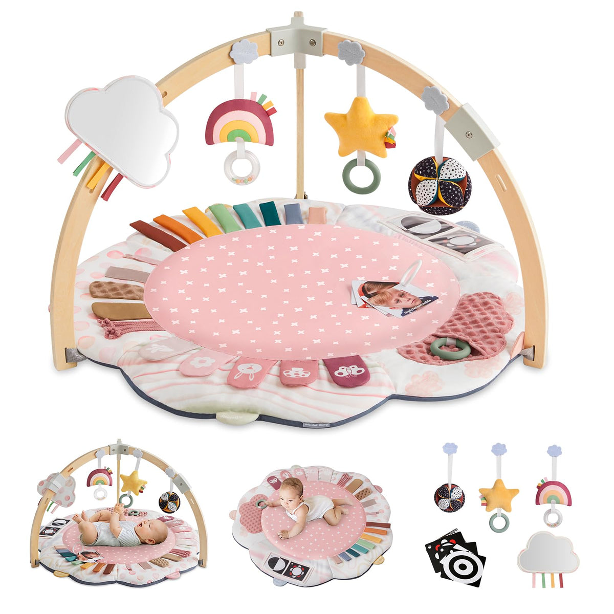 Blissful Diary pink flower design calms and engages baby during playtime.