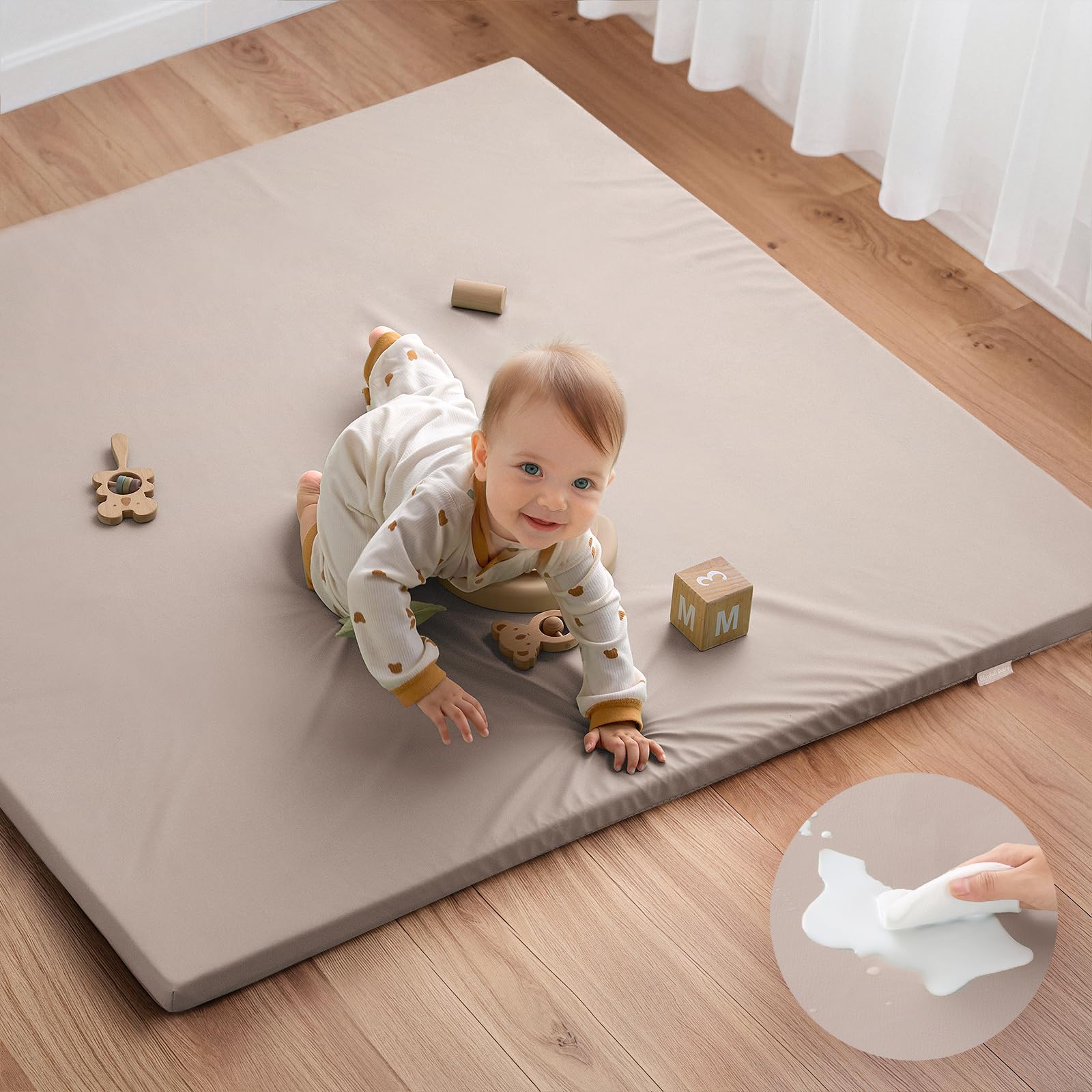 Blissful Diary vegan leather play mat with thick foam padding for infant cushioning
