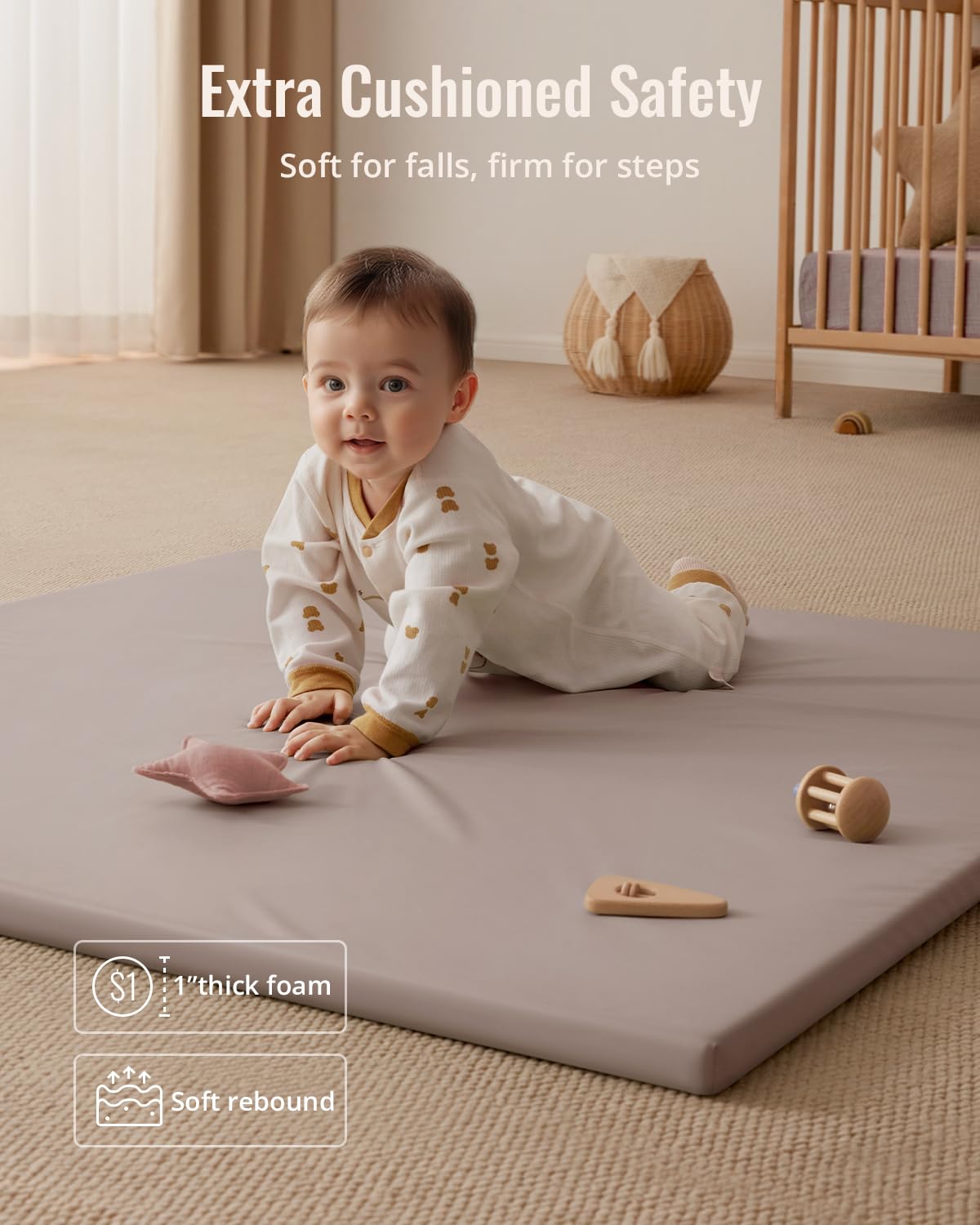 Blissful Diary taupe play mat adds calm decor to nursery