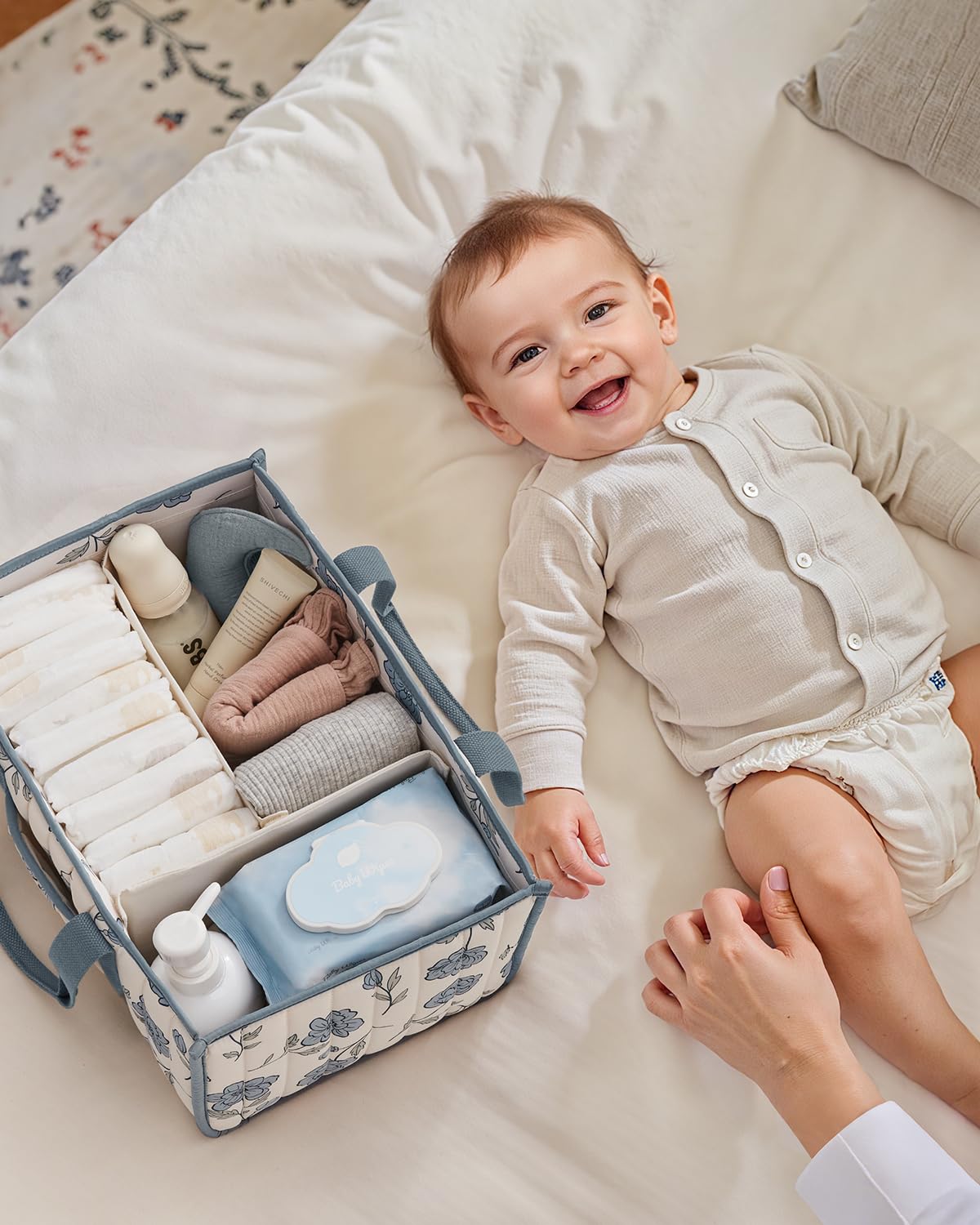 Blissful Diary portable baby caddy for nursery, living room, or car.