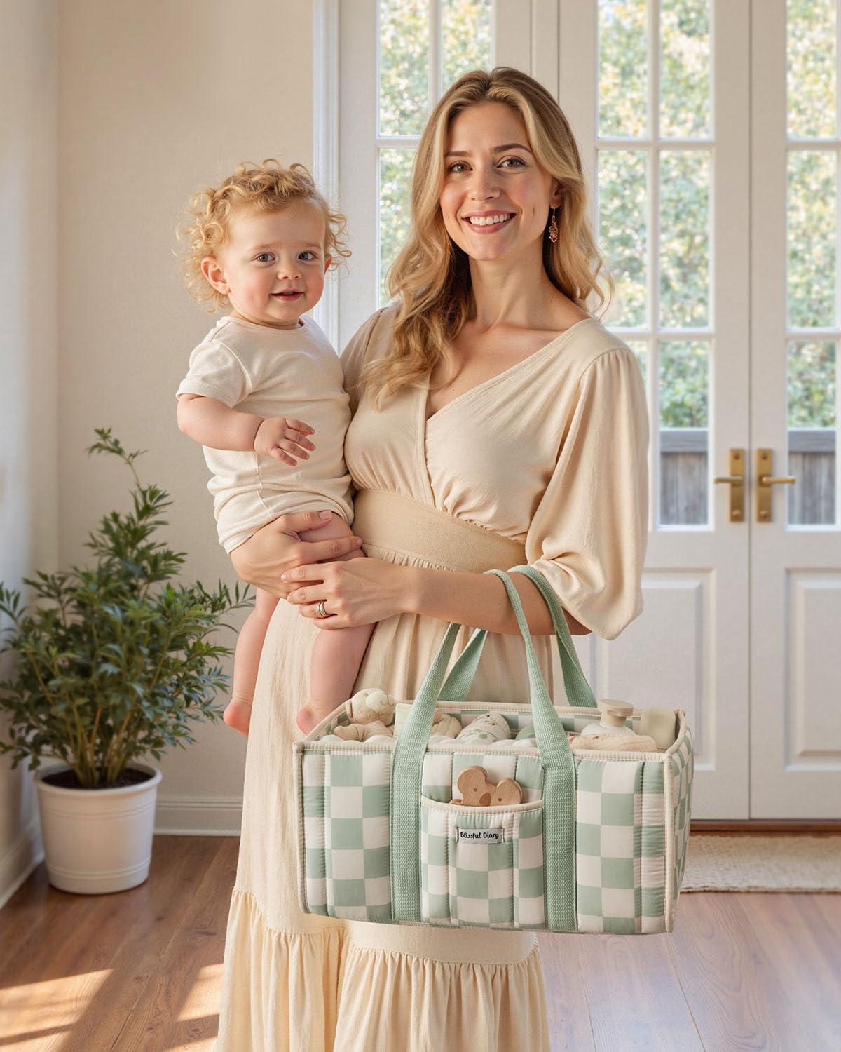 Blissful Diary portable baby caddy for nursery, car, or living room.
