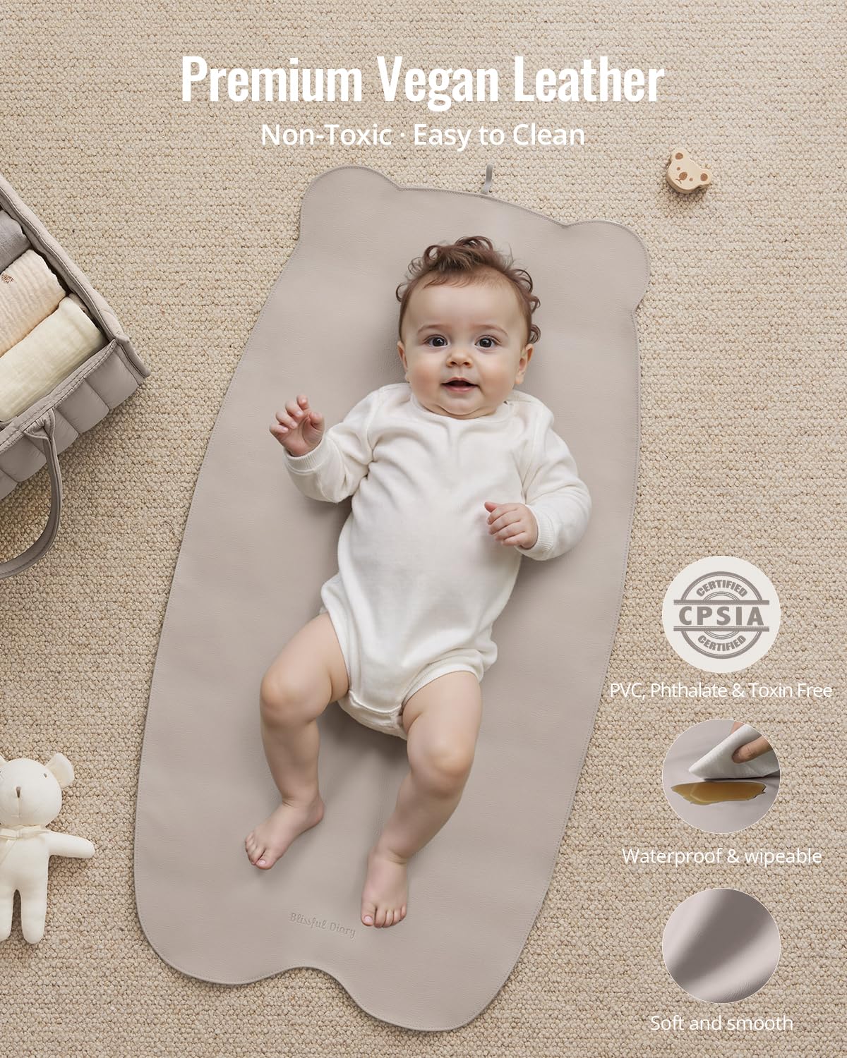 Blissful Diary portable changing pad folded compactly fits diaper bags.