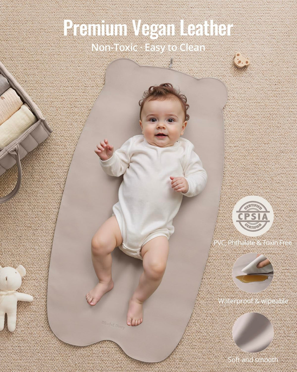Blissful Diary portable changing pad folded compactly fits diaper bags.