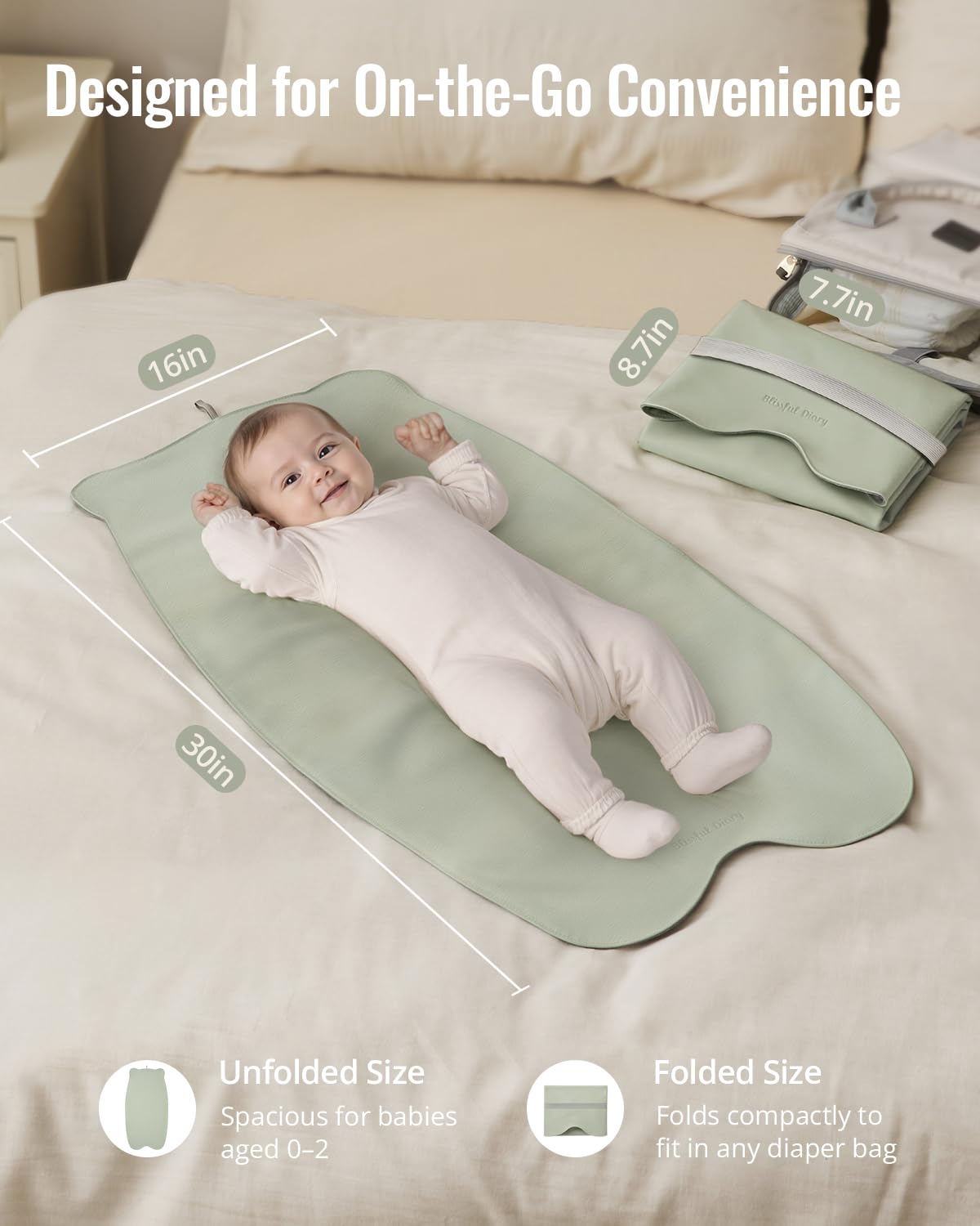 Blissful Diary portable changing pad folded compactly fits in any diaper bag.
